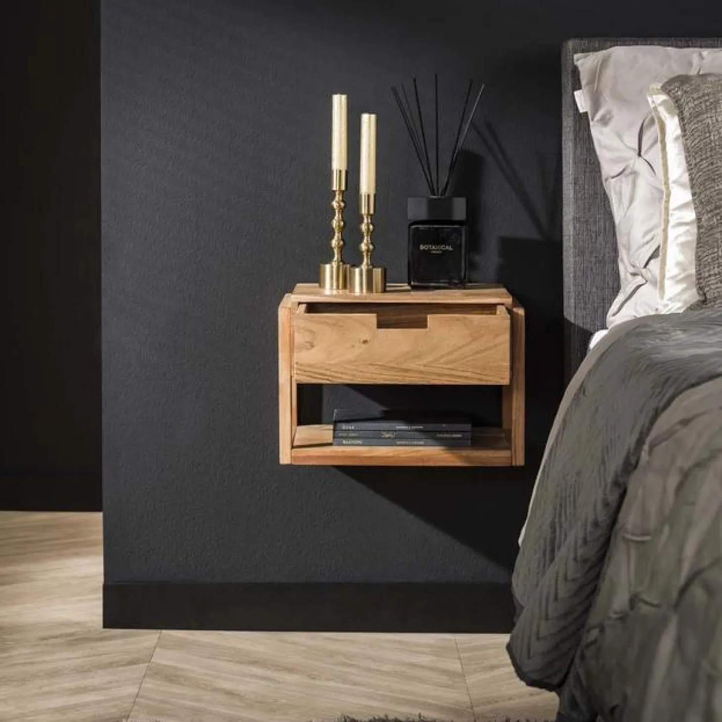 Hangend Nachtkastje Fly Acaciahout met 1 lade - Loft24.nl