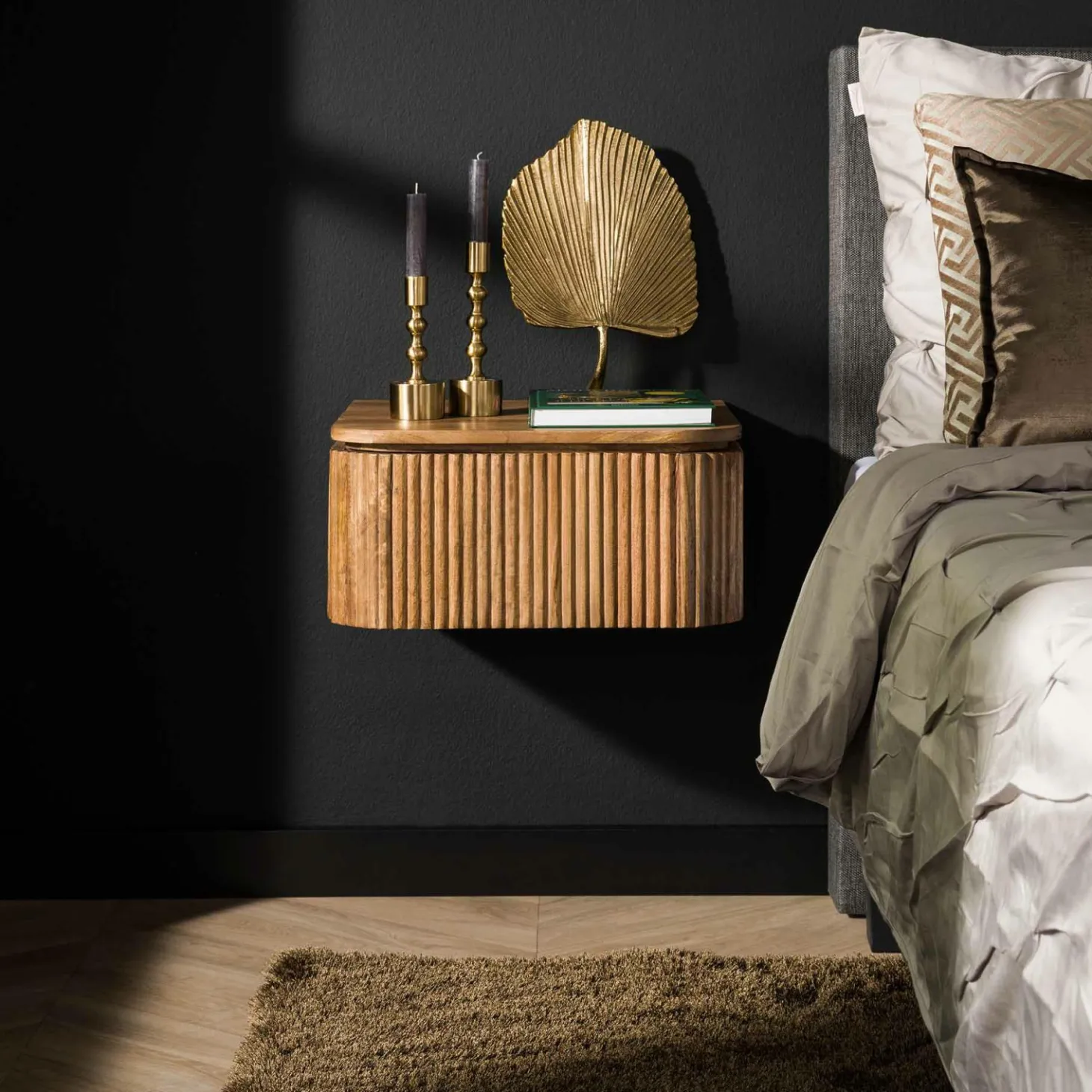 Hangend Nachtkastje Wave Mangohout met 1 lade - Loft24.nl