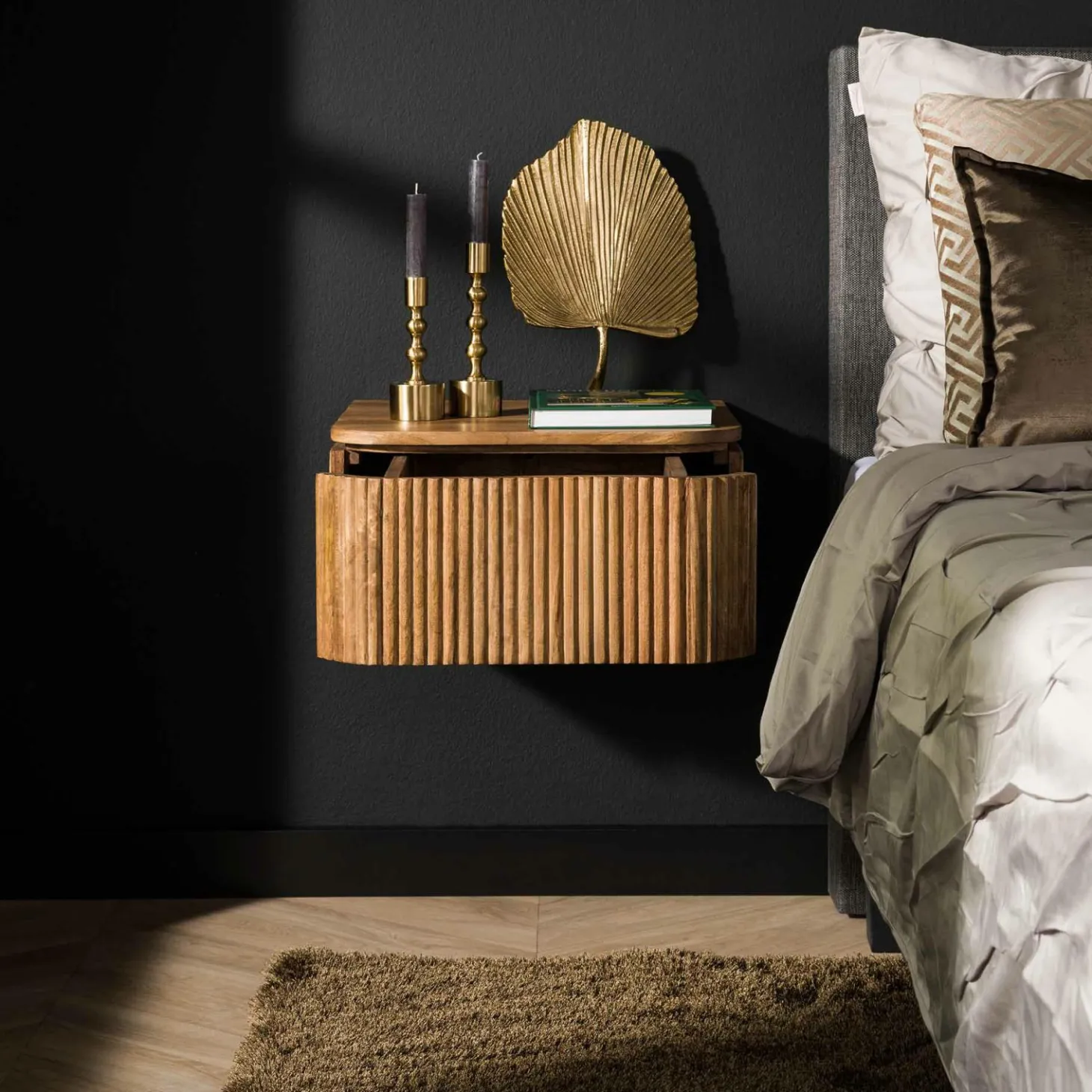 Hangend Nachtkastje Wave Mangohout met 1 lade - Loft24.nl