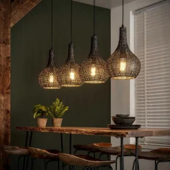 Hanglamp Armor Kegel Zwart Bruin - 4 lampen - Loft24.nl