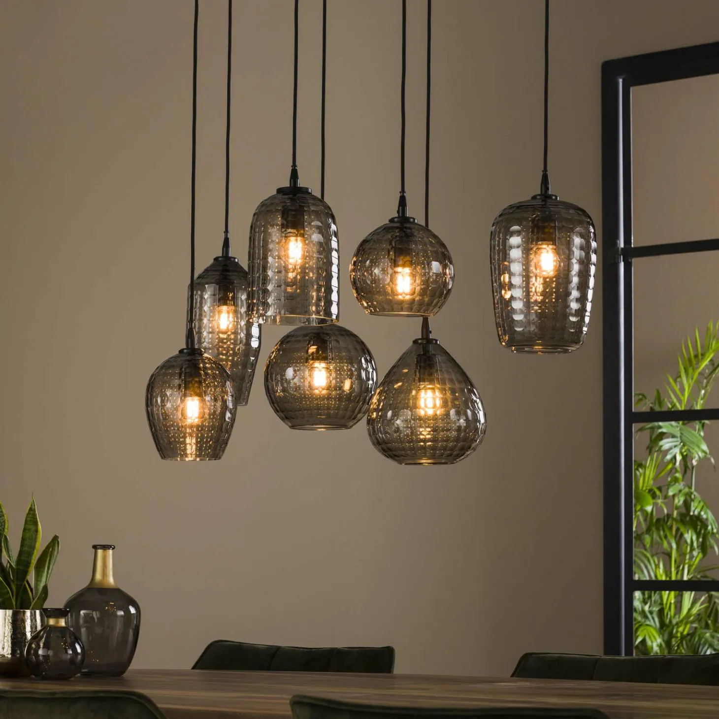 Hanglamp Hexagon Mix met 7 lampen Smoke Grey (Showmodel) - Loft24.nl
