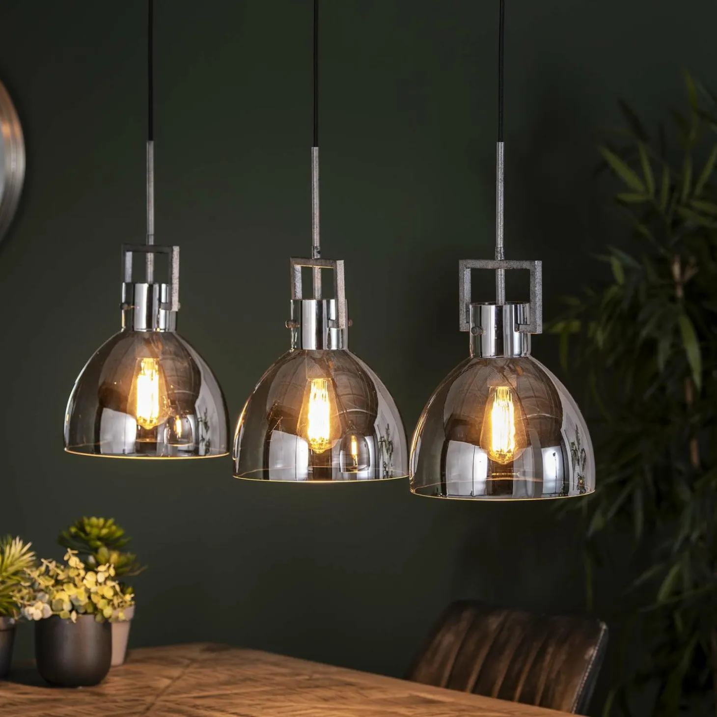 Hanglamp Industry Chromed glass 3 lampen - Loft24.nl