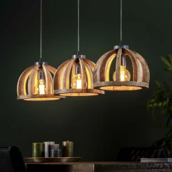 Hanglamp Launch Gebogen Spijlen Mangohout - 3 lampen - Loft24.nl