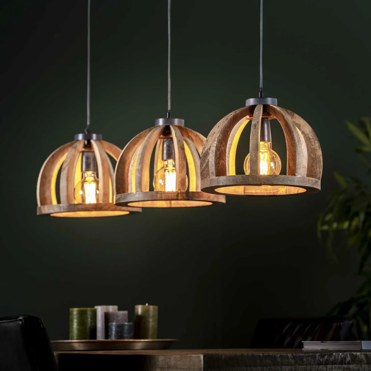 Hanglamp Launch Gebogen Spijlen Mangohout - 3 lampen - Loft24.nl