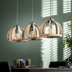 Hanglamp Launch Gebogen Spijlen Mangohout - 3 lampen - Loft24.nl
