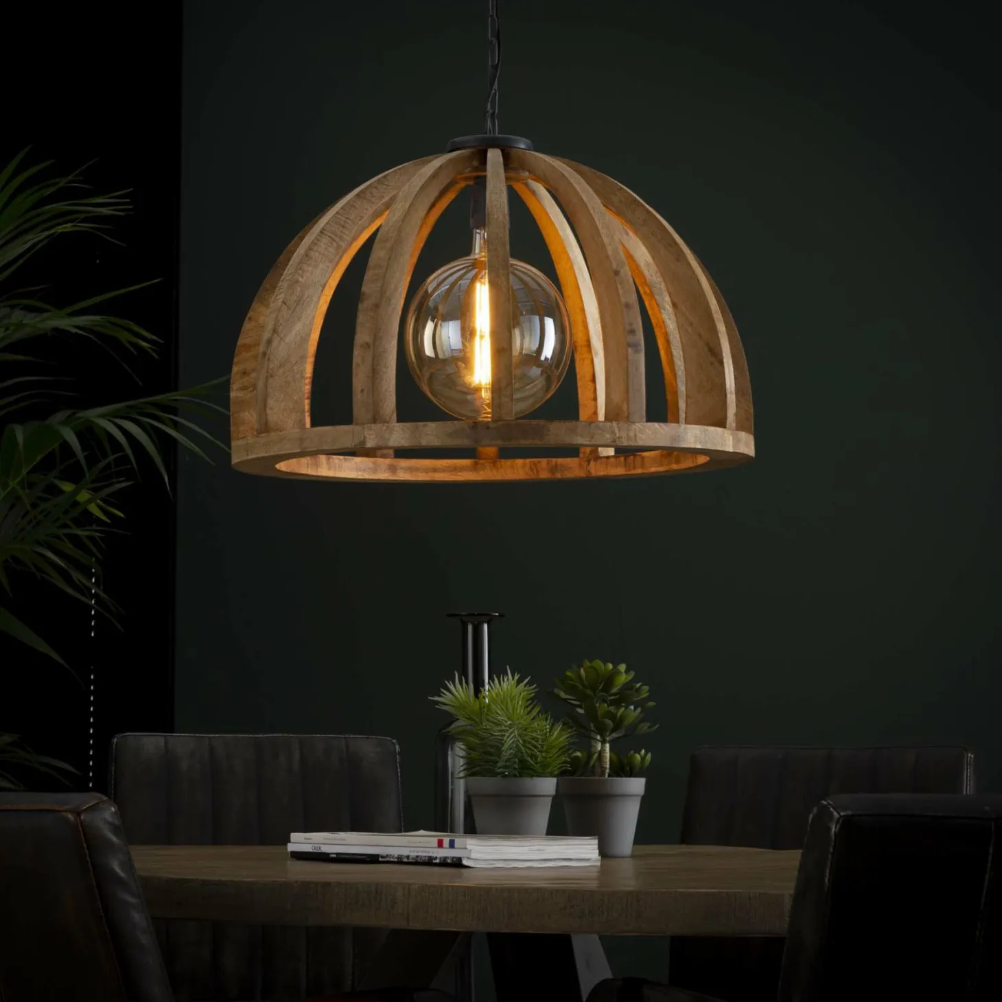 Hanglamp Launch Gebogen Spijlen Mangohout - 1 lamp - Loft24.nl