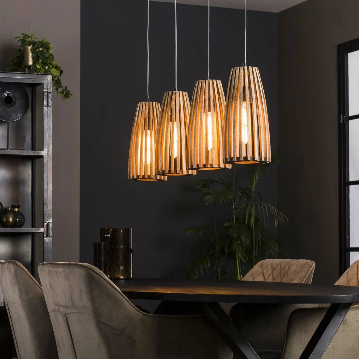 Hanglamp Launch 4 lampen Mangohout (showmodel) - Loft24.nl