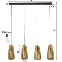 Hanglamp Launch 4 lampen Mangohout (showmodel) - Loft24.nl
