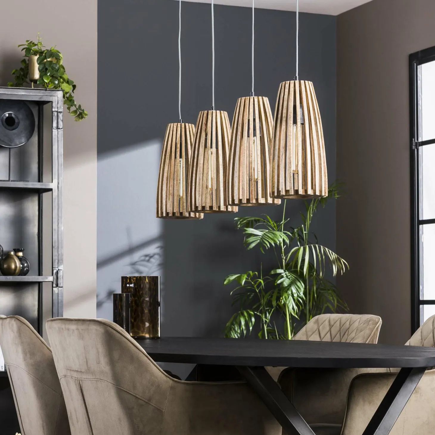 Hanglamp Launch 4 lampen Mangohout (showmodel) - Loft24.nl