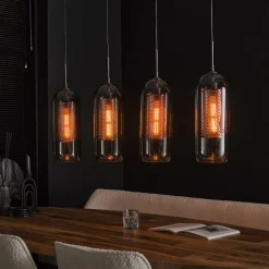 Hanglamp 4L getint glas-geperforeerd staal - Loft24.nl