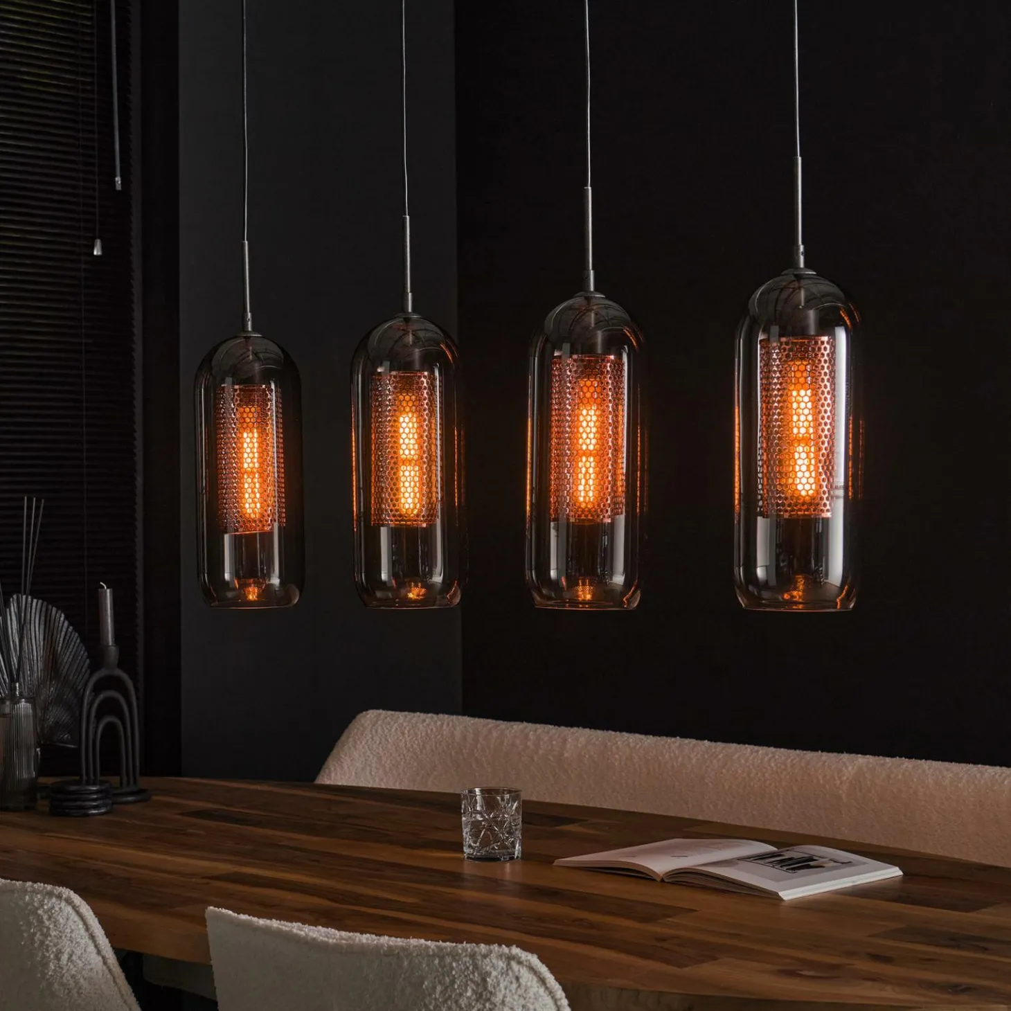 Hanglamp 4L getint glas-geperforeerd staal - Loft24.nl