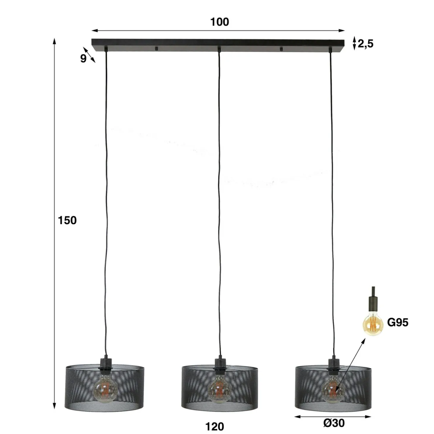 Hanglamp 3L Mesh Rond - Loft24.nl