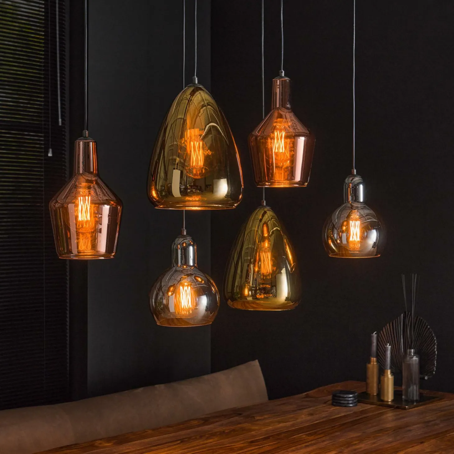 Hanglamp 3+3 mix glass tricolore - Loft24.nl