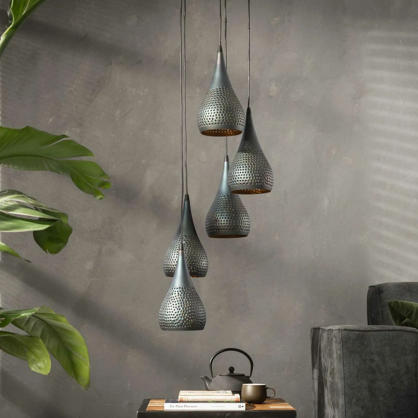 Hanglamp Punch Druppel Getrapt Zwart Bruin - 5 lampen - Loft24.nl