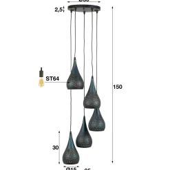 Hanglamp Punch Druppel Getrapt Zwart Bruin - 5 lampen - Loft24.nl