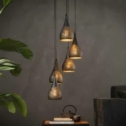 Hanglamp Punch Druppel Getrapt Zwart Bruin - 5 lampen - Loft24.nl