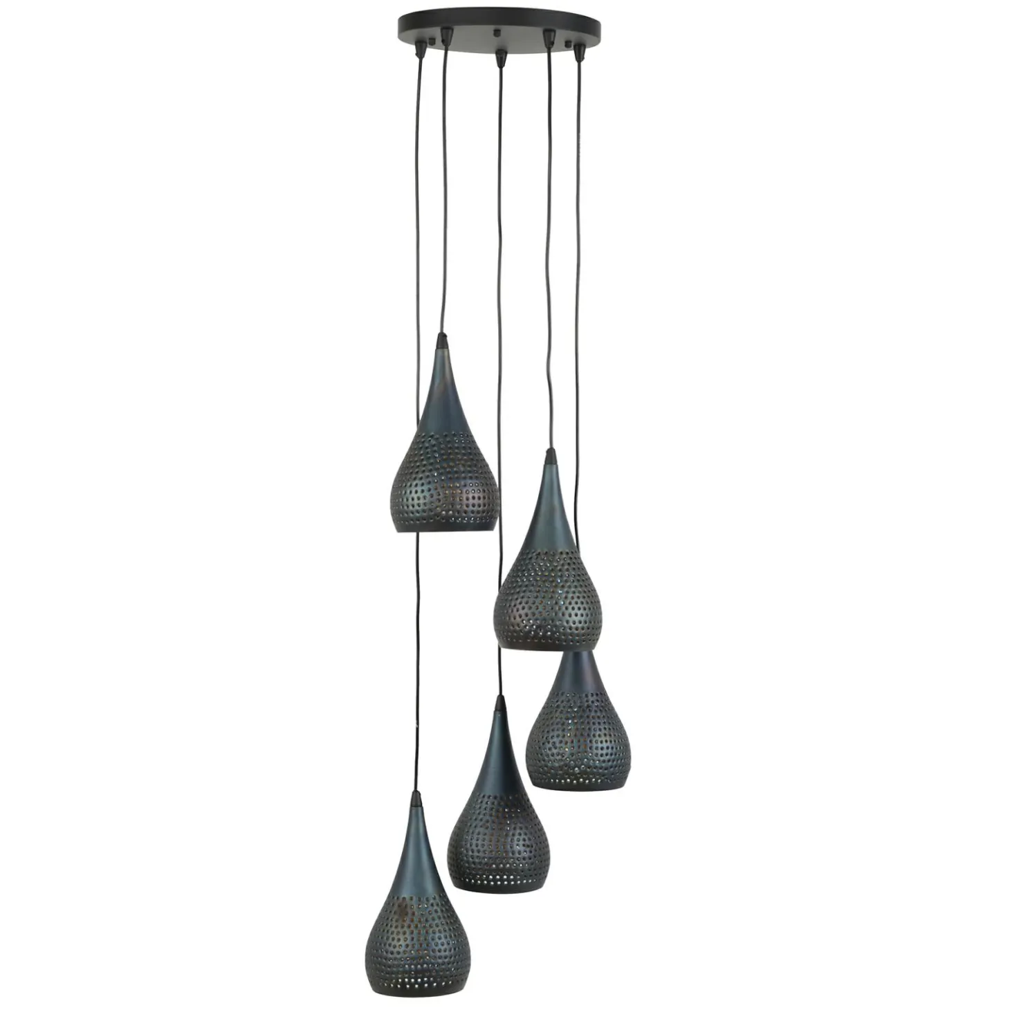 Hanglamp Punch Druppel Getrapt Zwart Bruin - 5 lampen - Loft24.nl