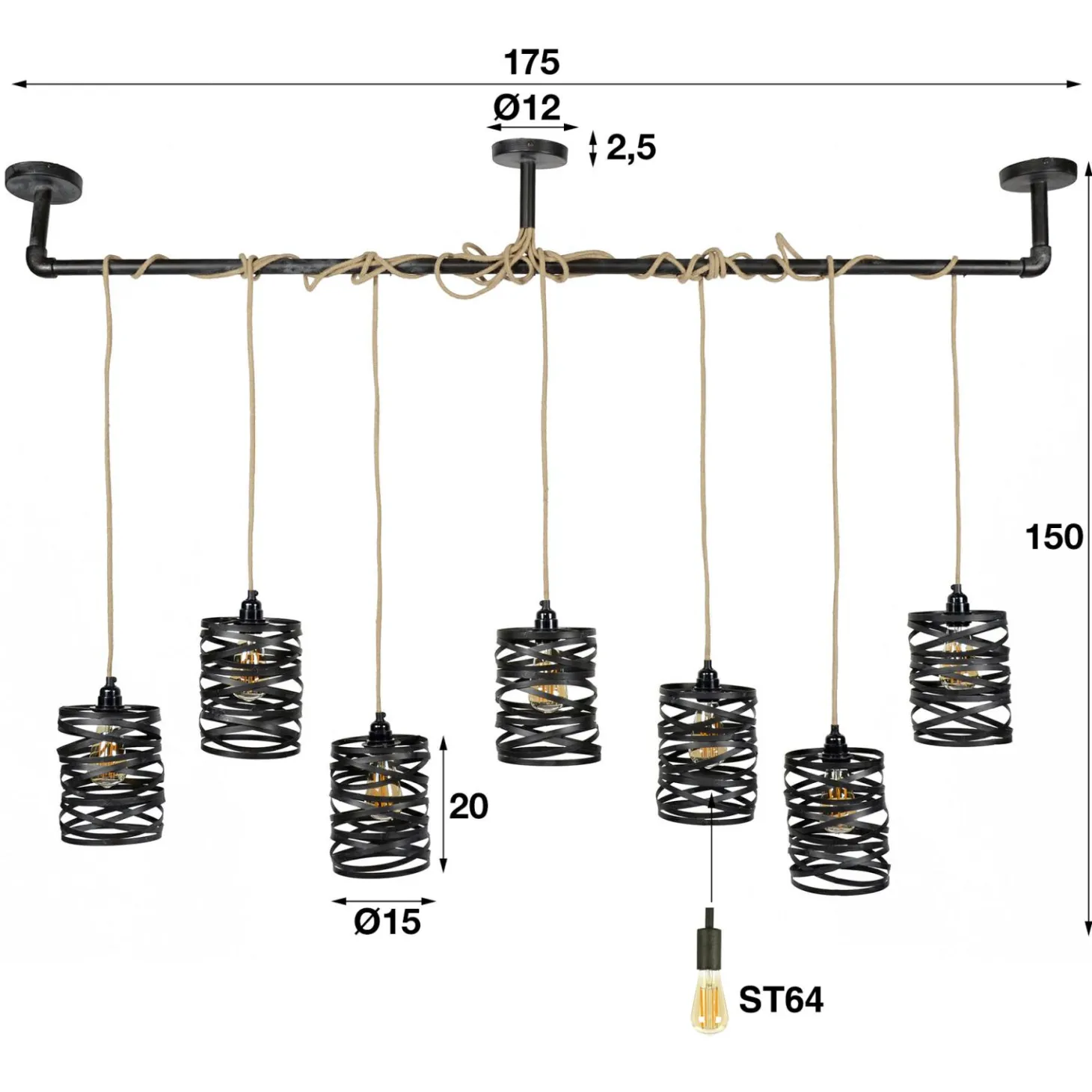 Hanglamp Twist - 7 lampen - Loft24.nl
