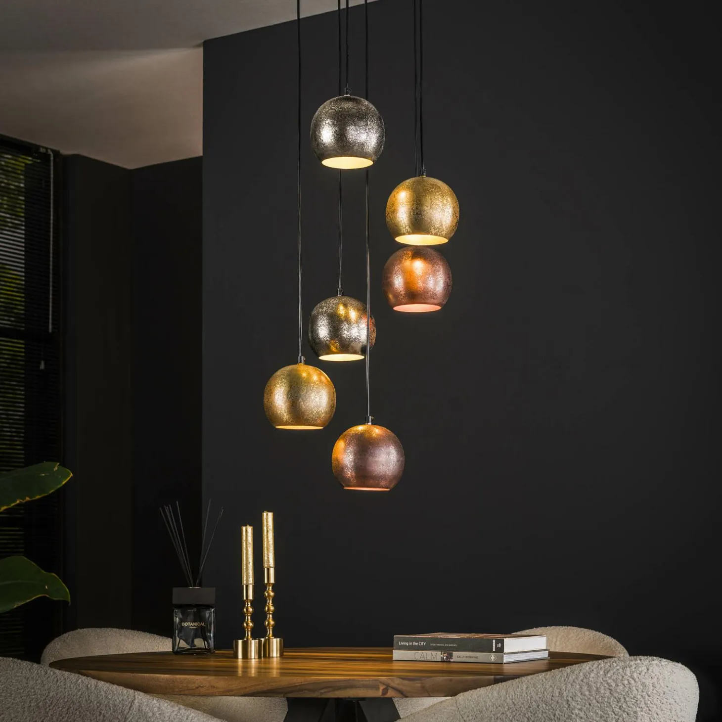Hanglamp 6x bol getrapt metal print - Loft24.nl