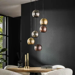 Hanglamp 6x bol getrapt metal print - Loft24.nl
