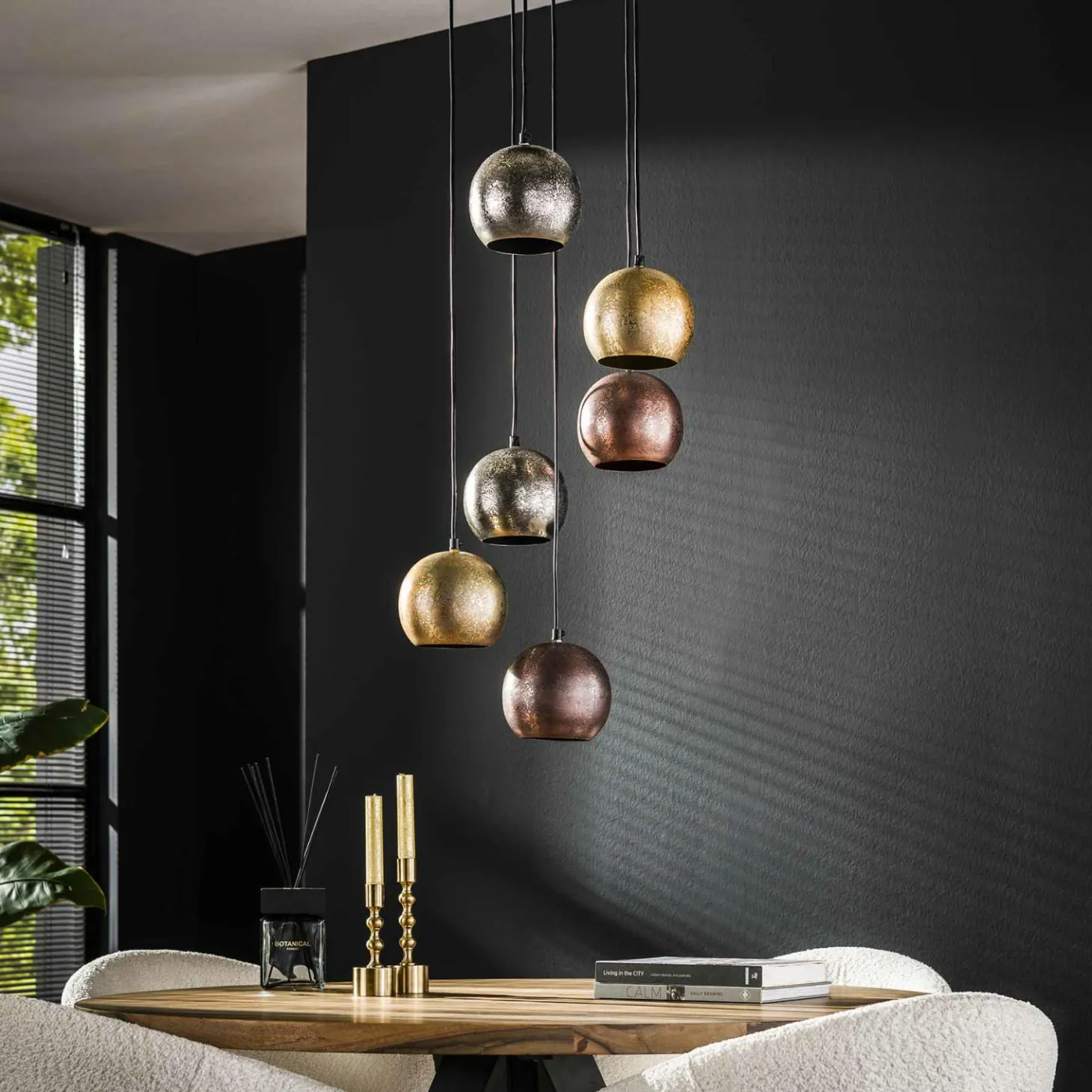 Hanglamp 6x bol getrapt metal print - Loft24.nl