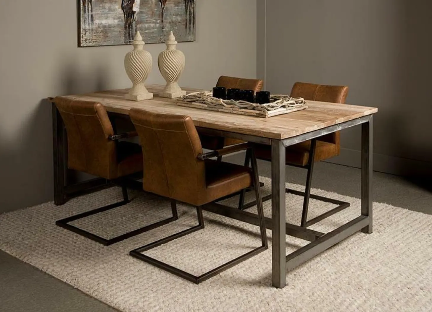 Industiële Eettafel Venetië Teak 160 cm - Loft24.nl
