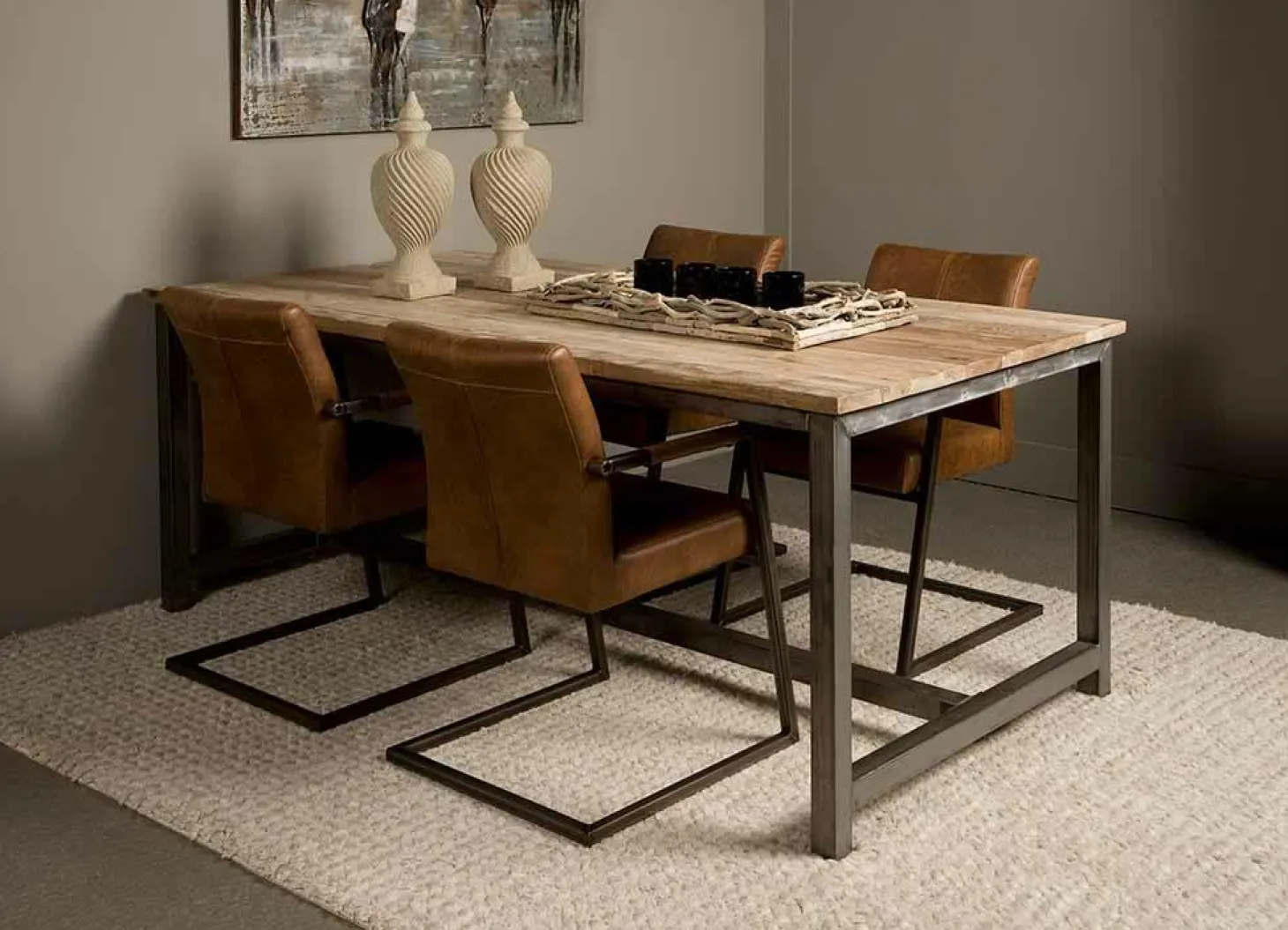 Industiële Eettafel Venetië Teak 180 cm - Loft24.nl