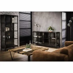 Metalen Dressoir Rift 180cm met 4 glazen deuren - Loft24.nl