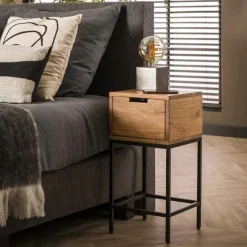 Nachtkastje Flat Acaciahout met 1 lade - Loft24.nl