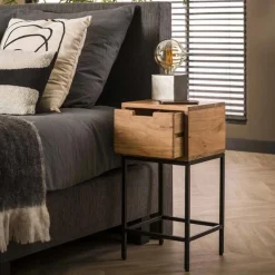 Nachtkastje Flat Acaciahout met 1 lade - Loft24.nl