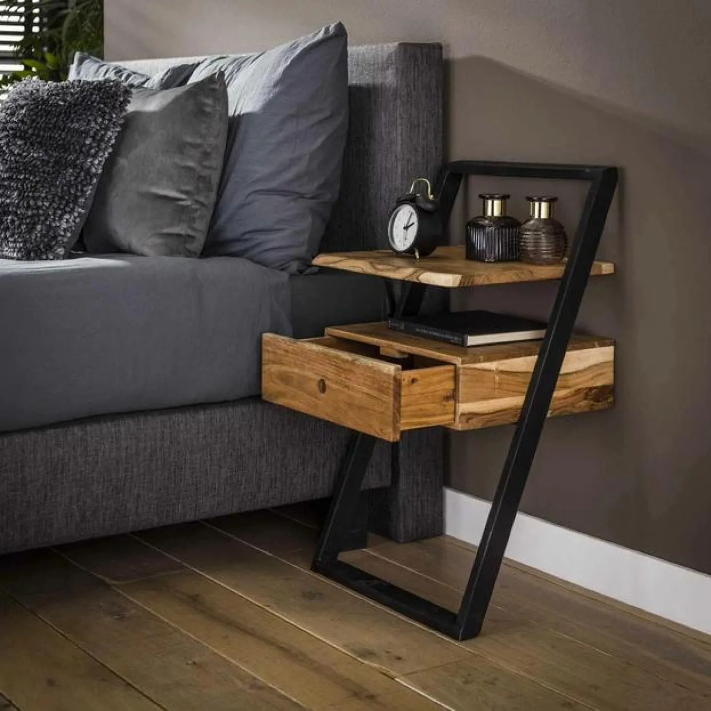 Nachtkastje Lean Acaciahout met 1 lade - Loft24.nl