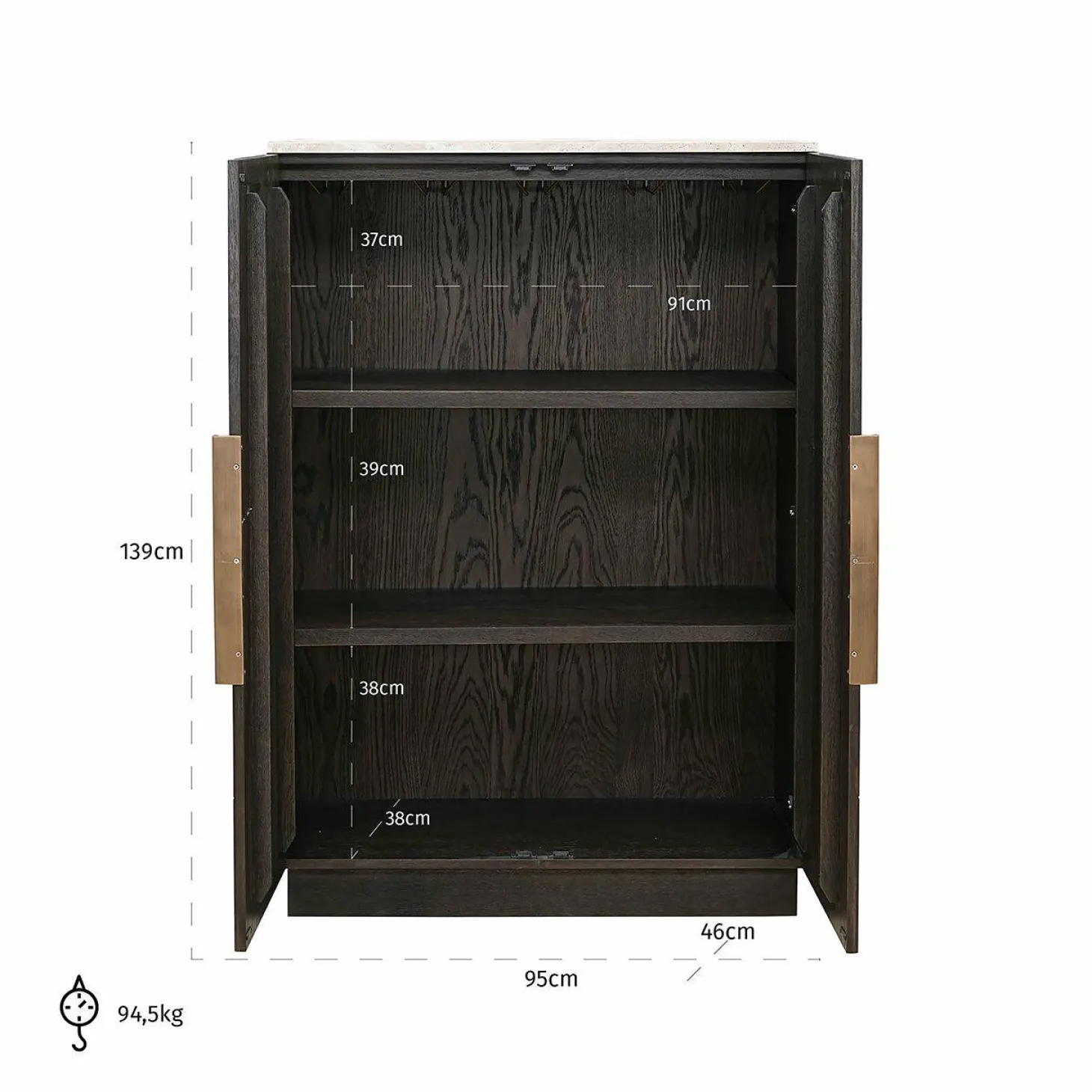 Opbergkast Claremont Eiken en travertin 139 x 95cm - Loft24.nl