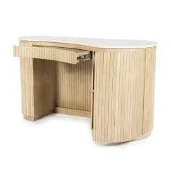 Organisch Bureau Kira Mangohout en Travertin - Naturel - Loft24.nl