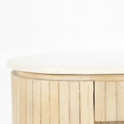 Organisch Bureau Kira Mangohout en Travertin - Naturel - Loft24.nl