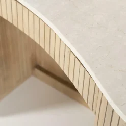 Organisch Bureau Kira Mangohout en Travertin - Naturel - Loft24.nl