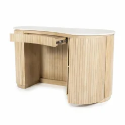 Organisch Bureau Kira Mangohout en Travertin - Naturel - Loft24.nl