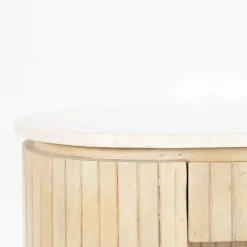 Organisch Bureau Kira Mangohout en Travertin - Naturel - Loft24.nl