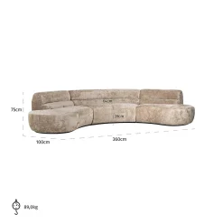 Organische Bank Colby Chenille 360cm - Naturel - Loft24.nl