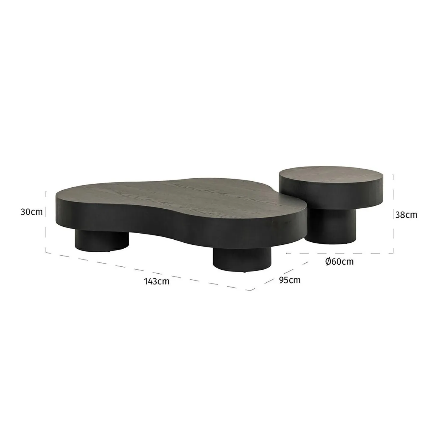 Organische Salontafel Bogor Set van 2 stuks - Zwart - Loft24.nl