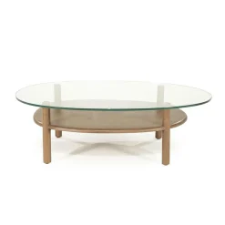 Organische Salontafel Cleo Glas en eikenhout 101 x 73cm - Lichtbruin - Loft24.nl