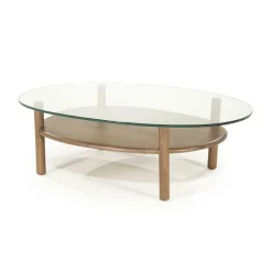 Organische Salontafel Cleo Glas en eikenhout 101 x 73cm - Lichtbruin - Loft24.nl