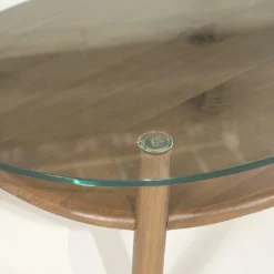 Organische Salontafel Cleo Glas en eikenhout 101 x 73cm - Lichtbruin - Loft24.nl