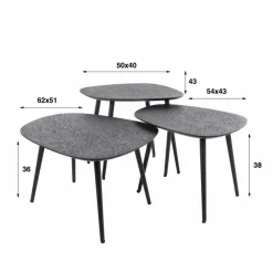 Organische Salontafel Dark Metaal Set van 3 stuks - Zwart - Loft24.nl