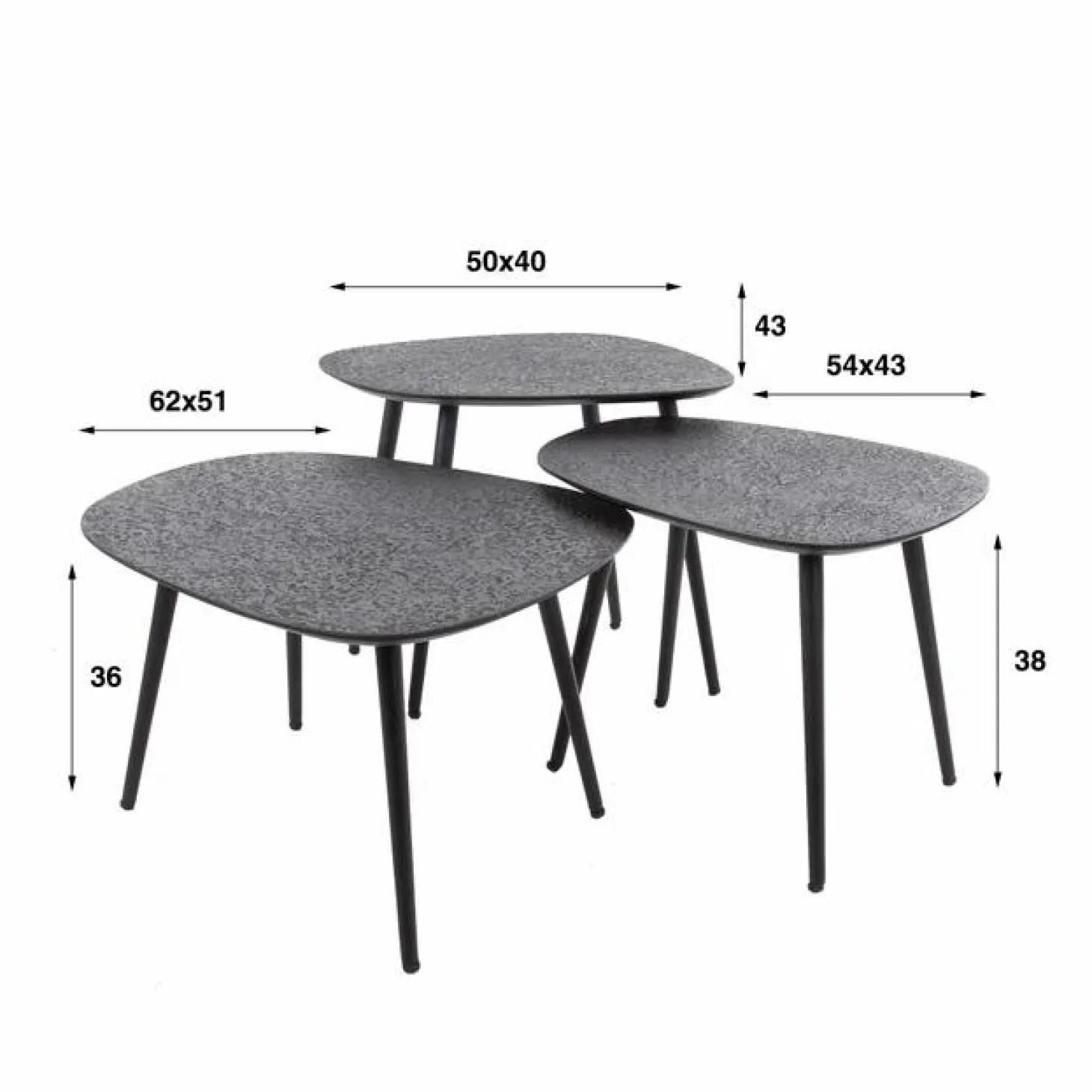 Organische Salontafel Dark Metaal Set van 3 stuks - Zwart - Loft24.nl