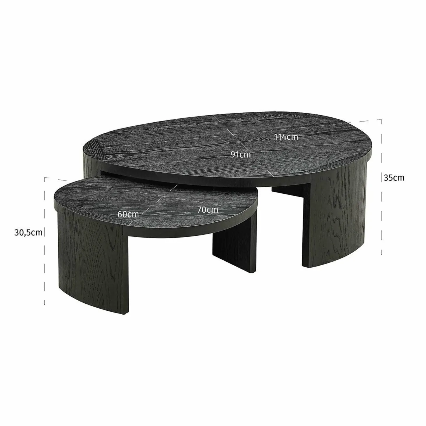 Organische Salontafel Navarino Set van 2 stuks - Zwart - Loft24.nl