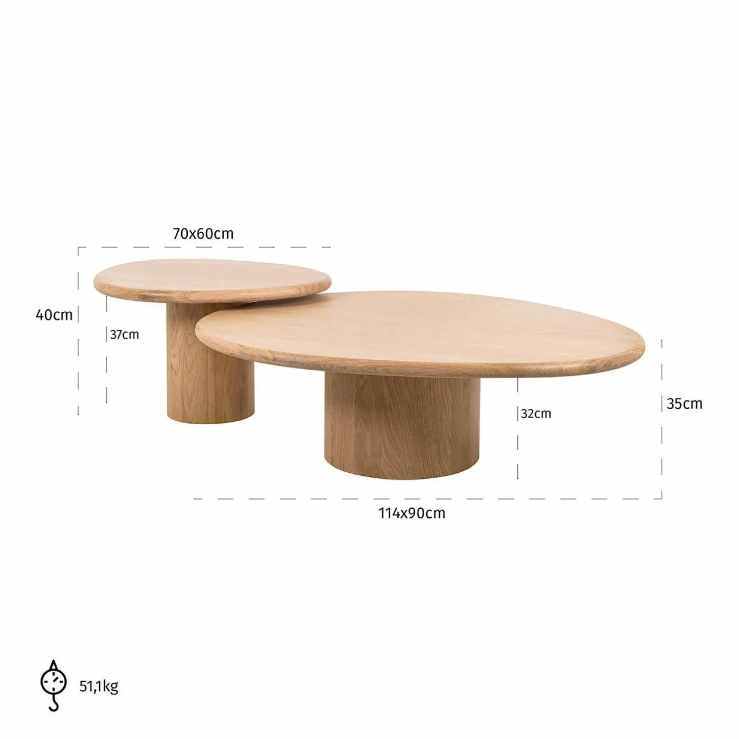 Organische Salontafel Oakley Set van 2 stuks - Naturel - Loft24.nl