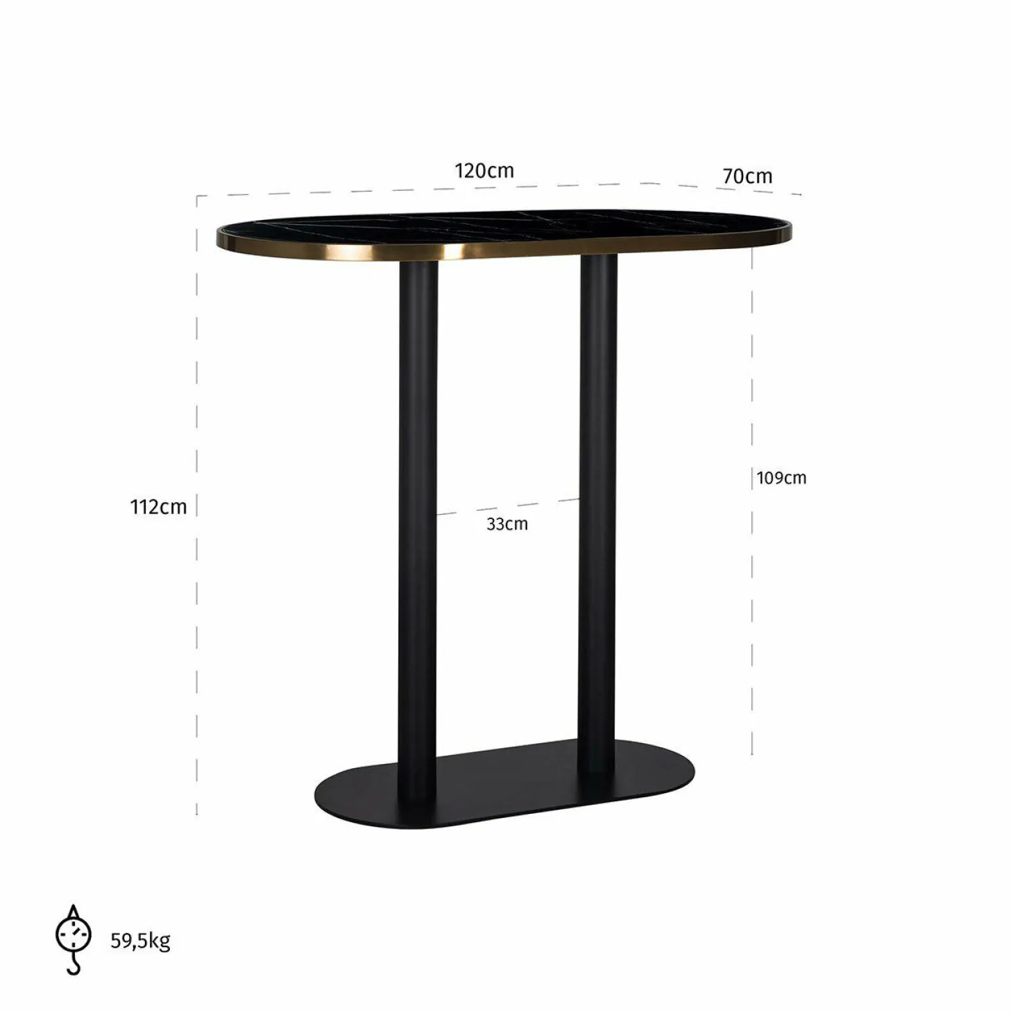 Ovale Bartafel Zenza 105 cm hoog - Zwart - Loft24.nl