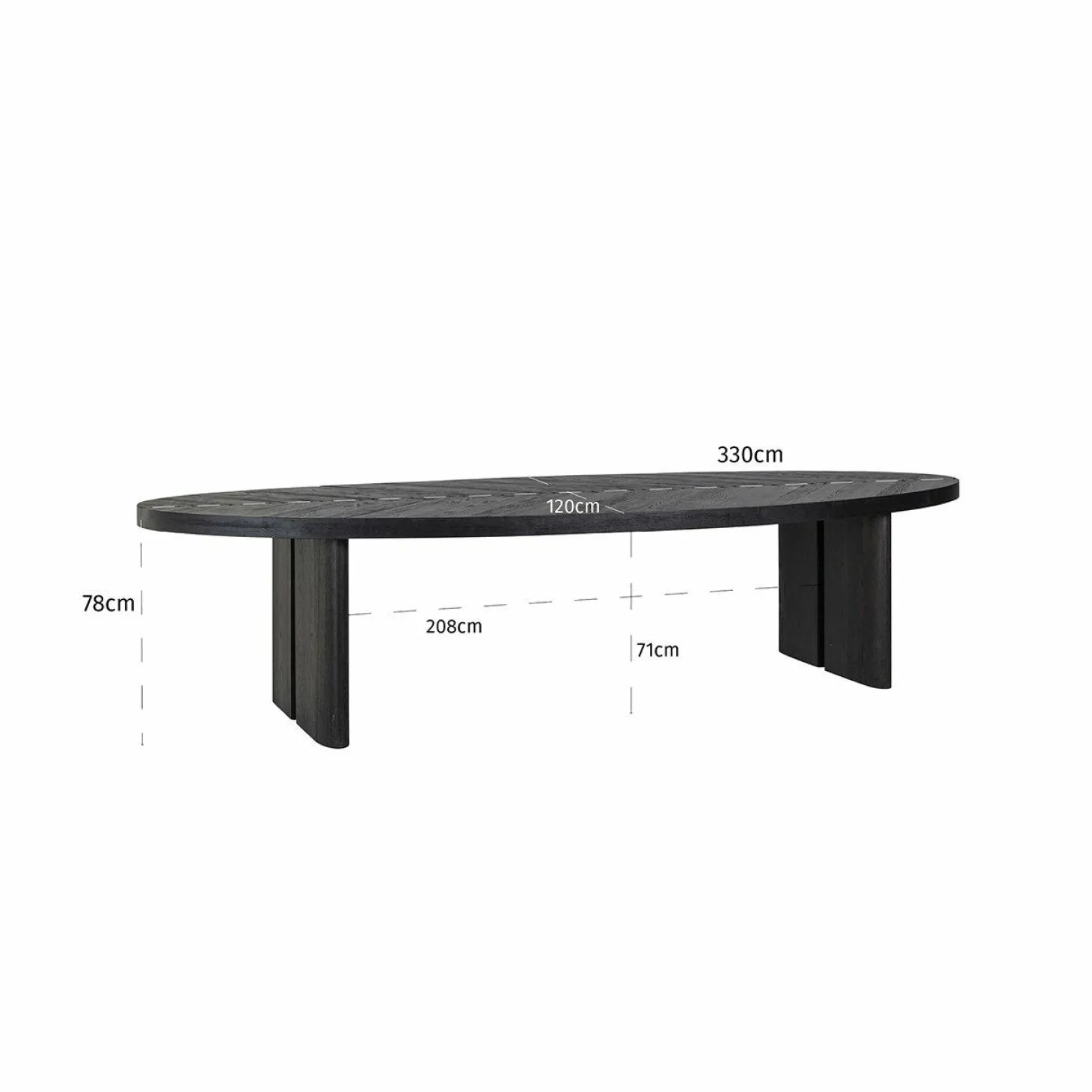 Ovale Eettafel eiken Lilly 330 x 120 cm - Zwart - Loft24.nl