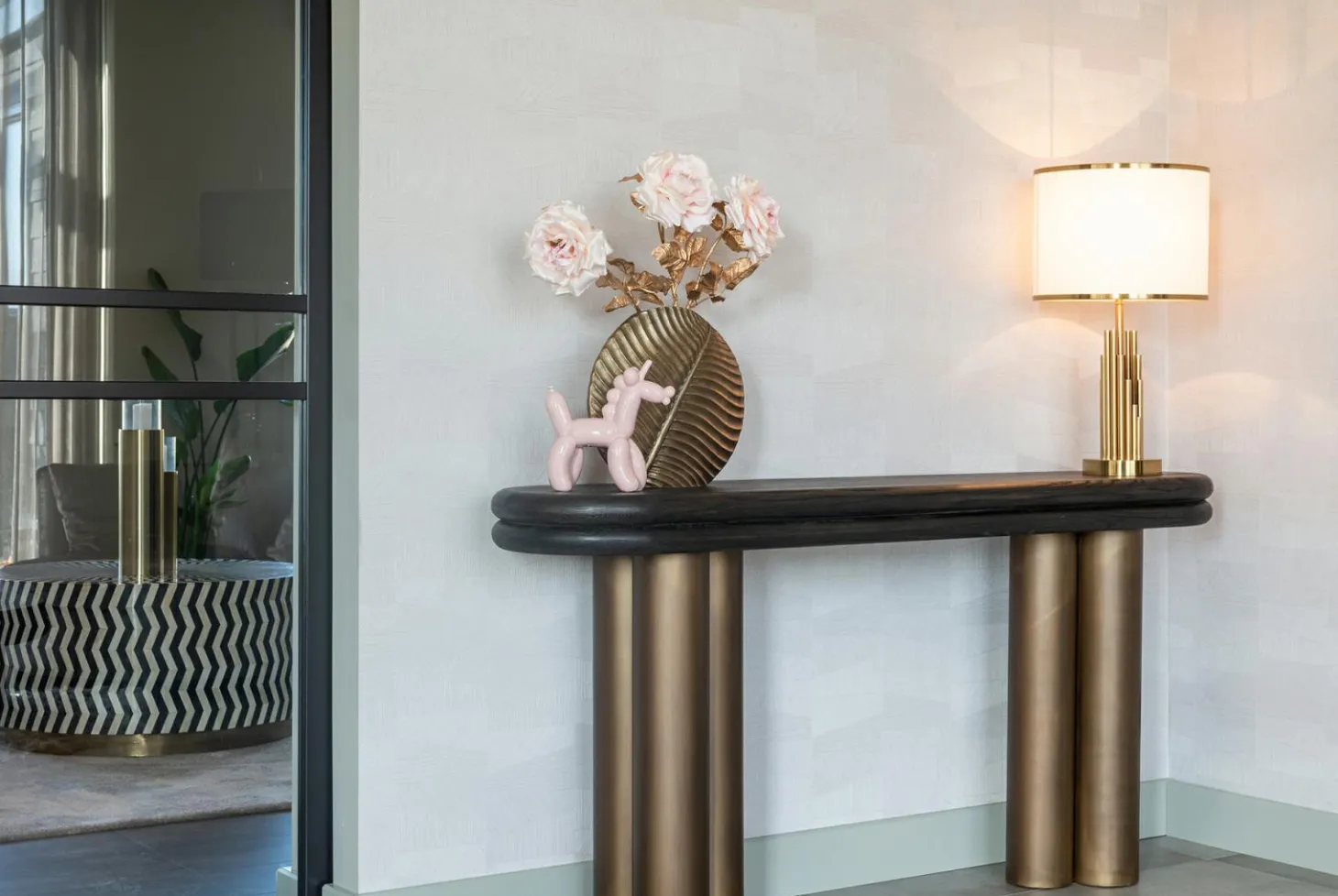 Ovale Sidetable Macaron 160 cm - Zwart rustiek - Loft24.nl
