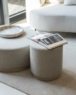 Poef Avah Bouclé 41cm - Taupe - Loft24.nl